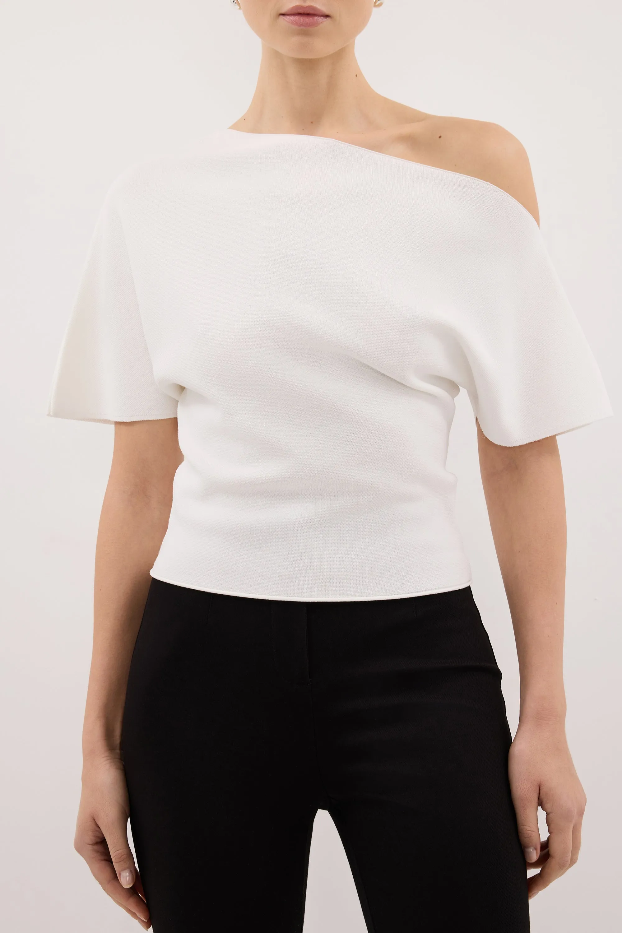 SCARLETT OFF WHITE ASYM KNIT TOP sold by Dissh product image thumbnail 5