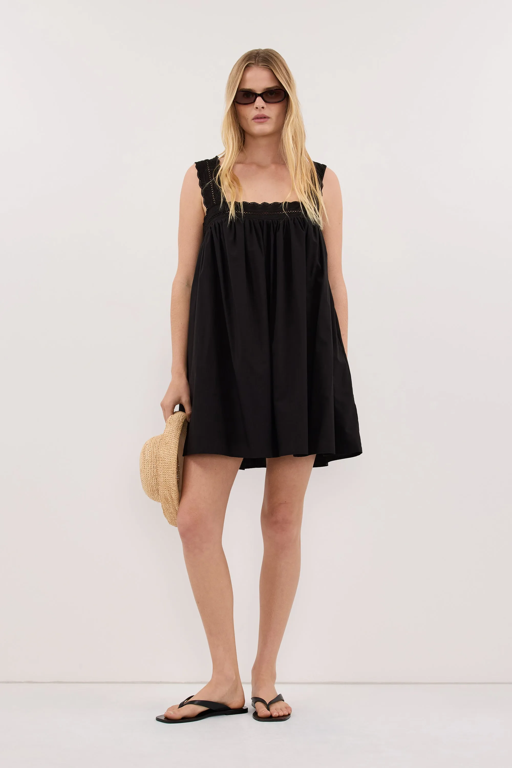 MIRANDA BLACK LACE TRIM MINI DRESS sold by Dissh