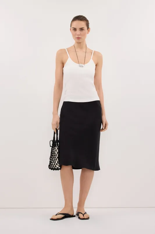 LOUISA BLACK CUPRO KNEE LENGTH SKIRT made by Dissh