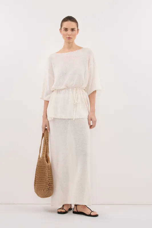 TARI OFF WHITE KNIT MIDI SKIRT made by Dissh
