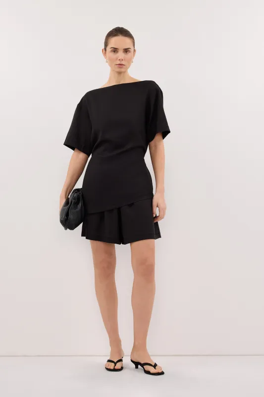 CALIA BLACK BOAT NECK SLEEVED TOP made by Dissh
