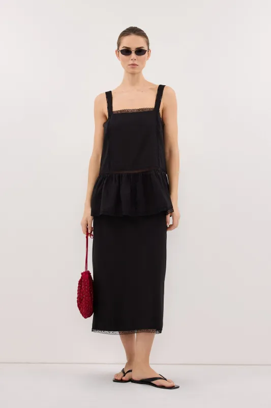 ROSIN BLACK KNEE LENGTH SKIRT made by Dissh