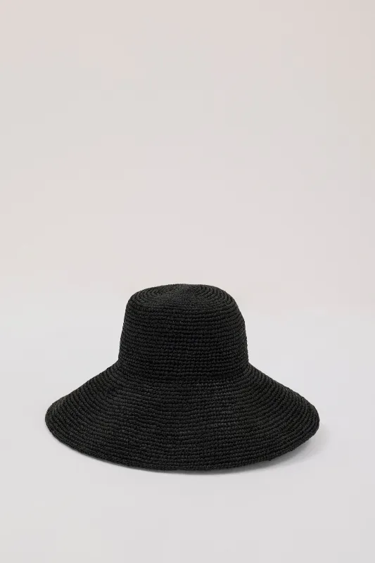 OCHRE LANE BLACK RAFFIA BUCKET HAT made by Dissh