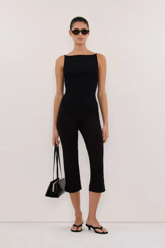 VIREYA BLACK BOAT NECK KNIT TOP made by Dissh