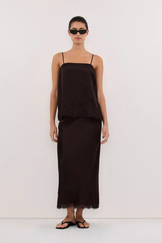 SELENE ESPRESSO SATIN MIDI SKIRT made by Dissh