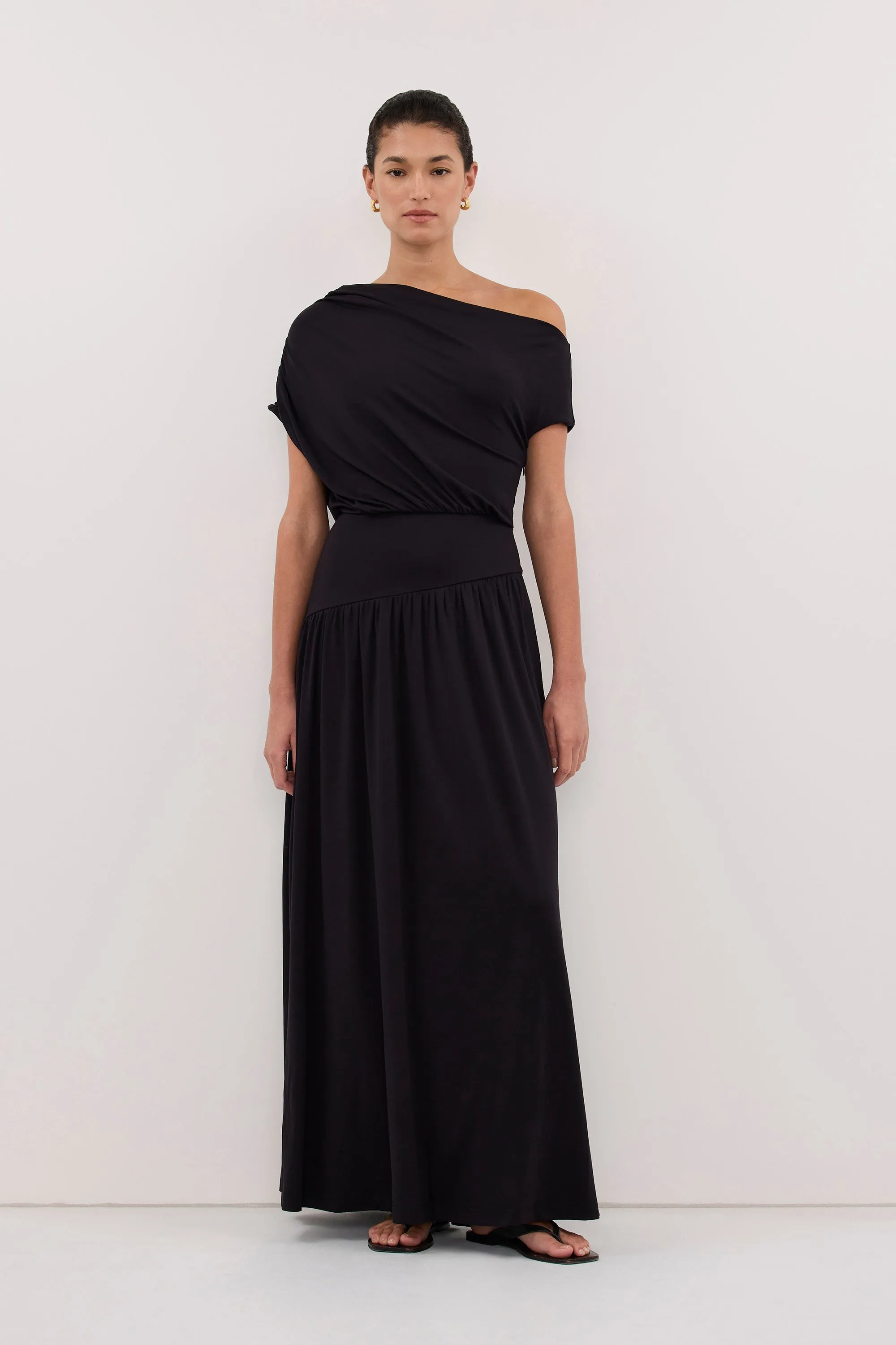 ELSIE BLACK MODAL ASYM MAXI DRESS sold by Dissh