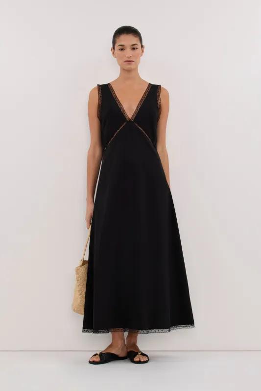 ROSIN BLACK LACE TRIM MIDI DRESS made by Dissh