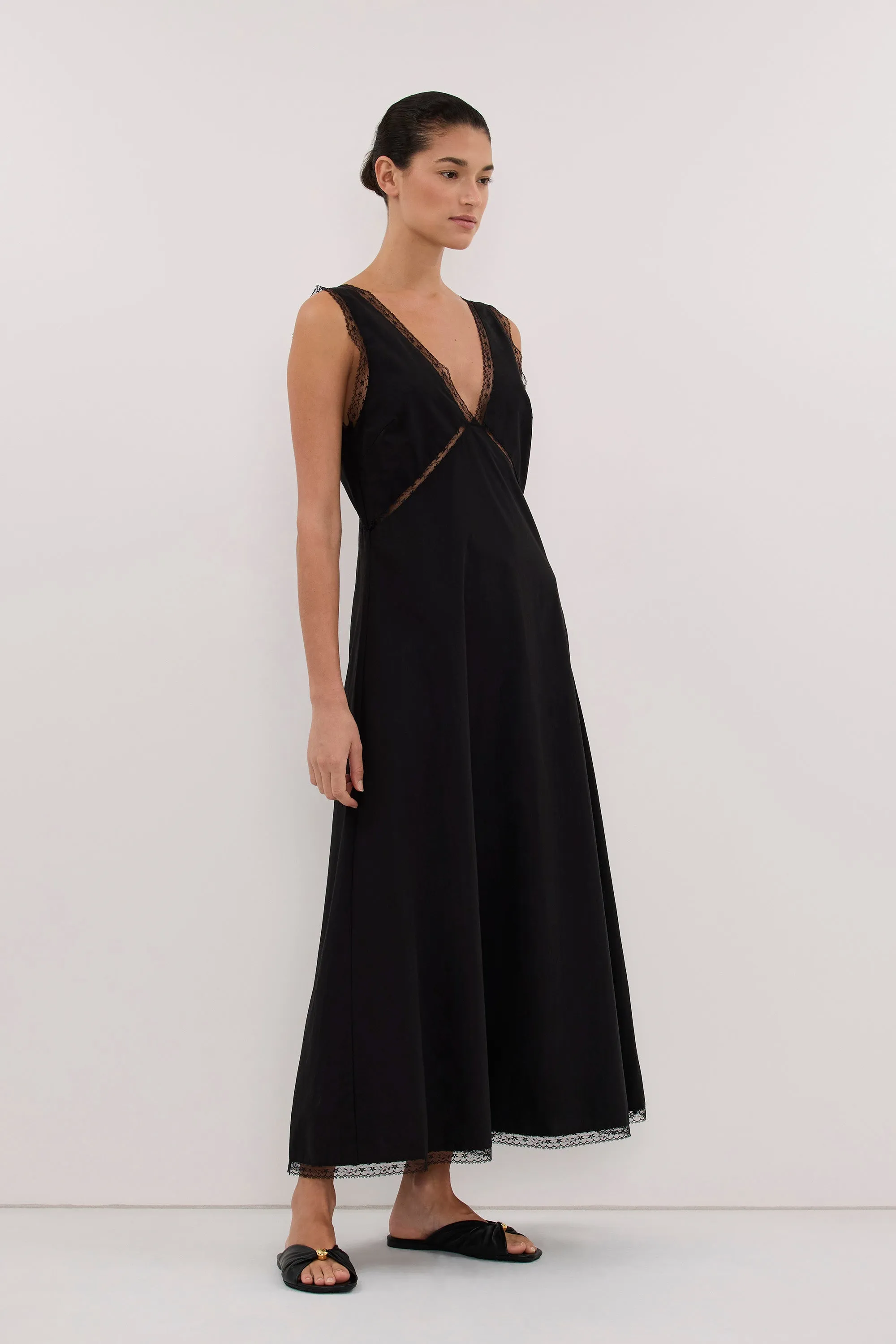 ROSIN BLACK LACE TRIM MIDI DRESS sold by Dissh product image thumbnail 3