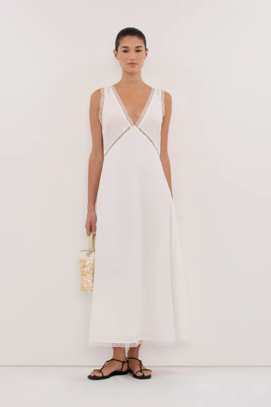 ROSIN WHITE LACE TRIM MIDI DRESS made by Dissh