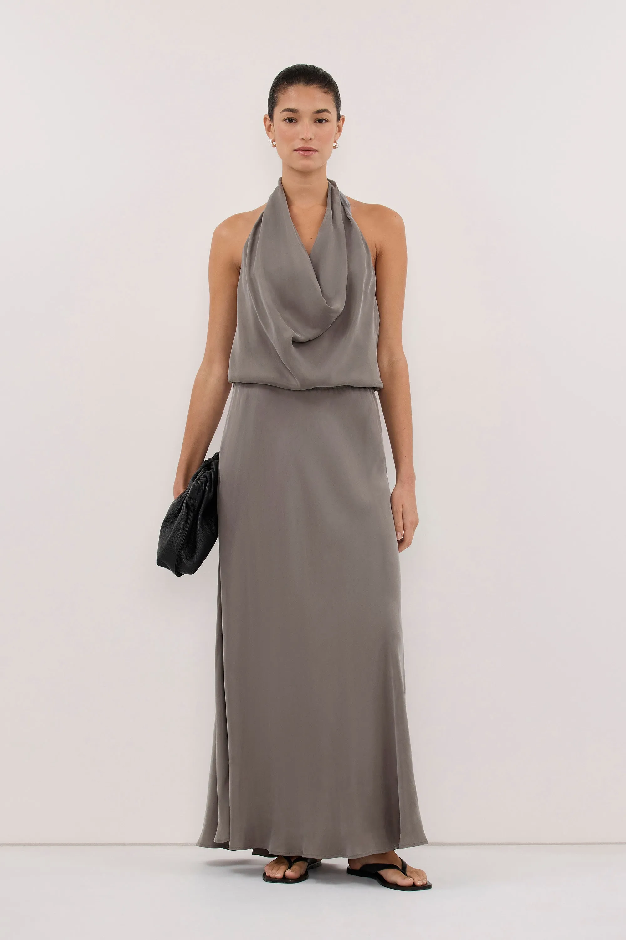 ADELE STEEL GREY CUPRO MIDI DRESS sold by Dissh