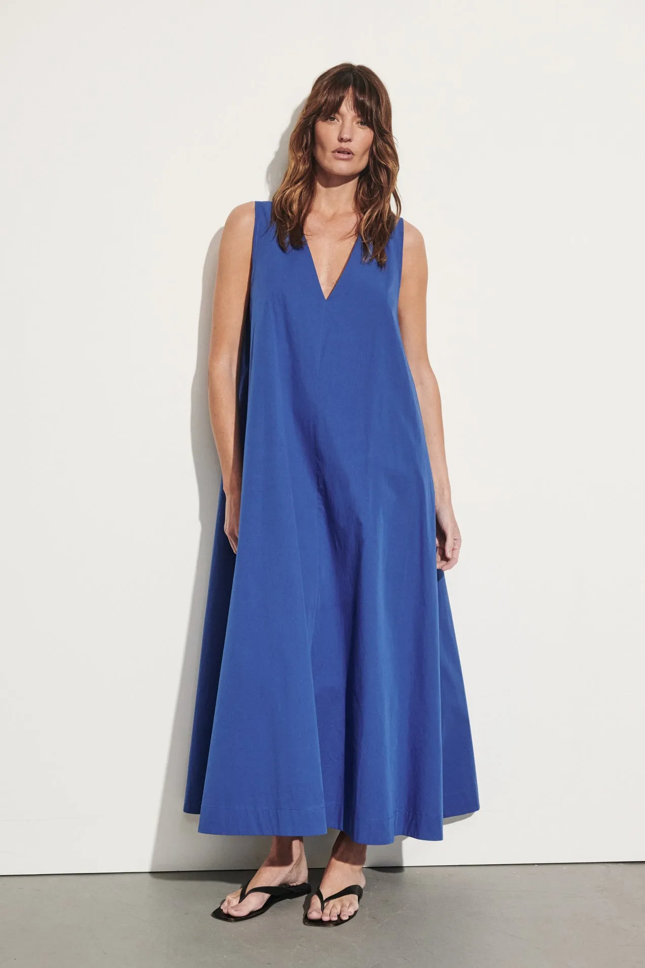 ORLENA COBALT V NECK COTTON MIDI DRESS sold by Dissh