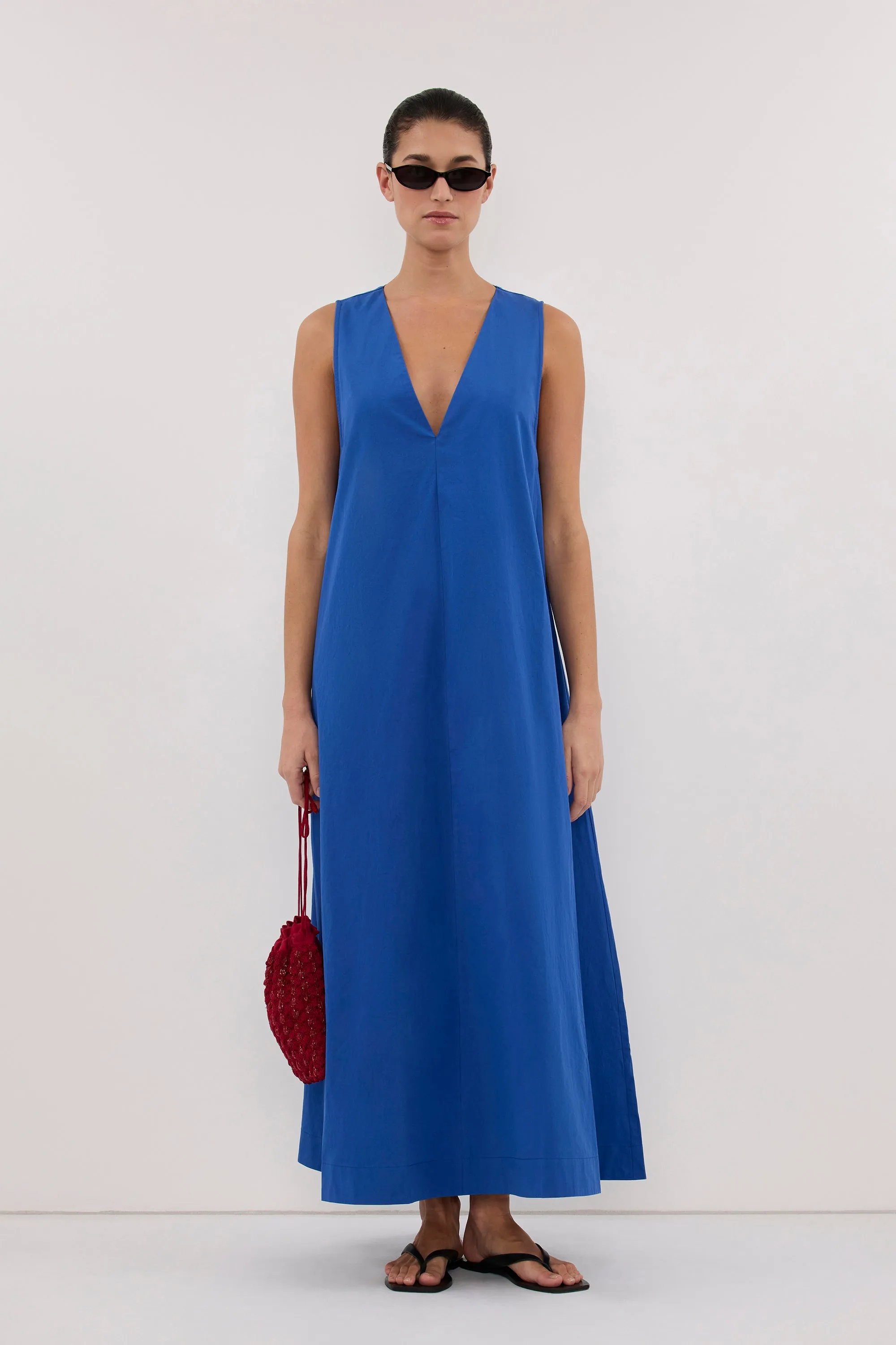 ORLENA COBALT V NECK COTTON MIDI DRESS sold by Dissh product image thumbnail 3