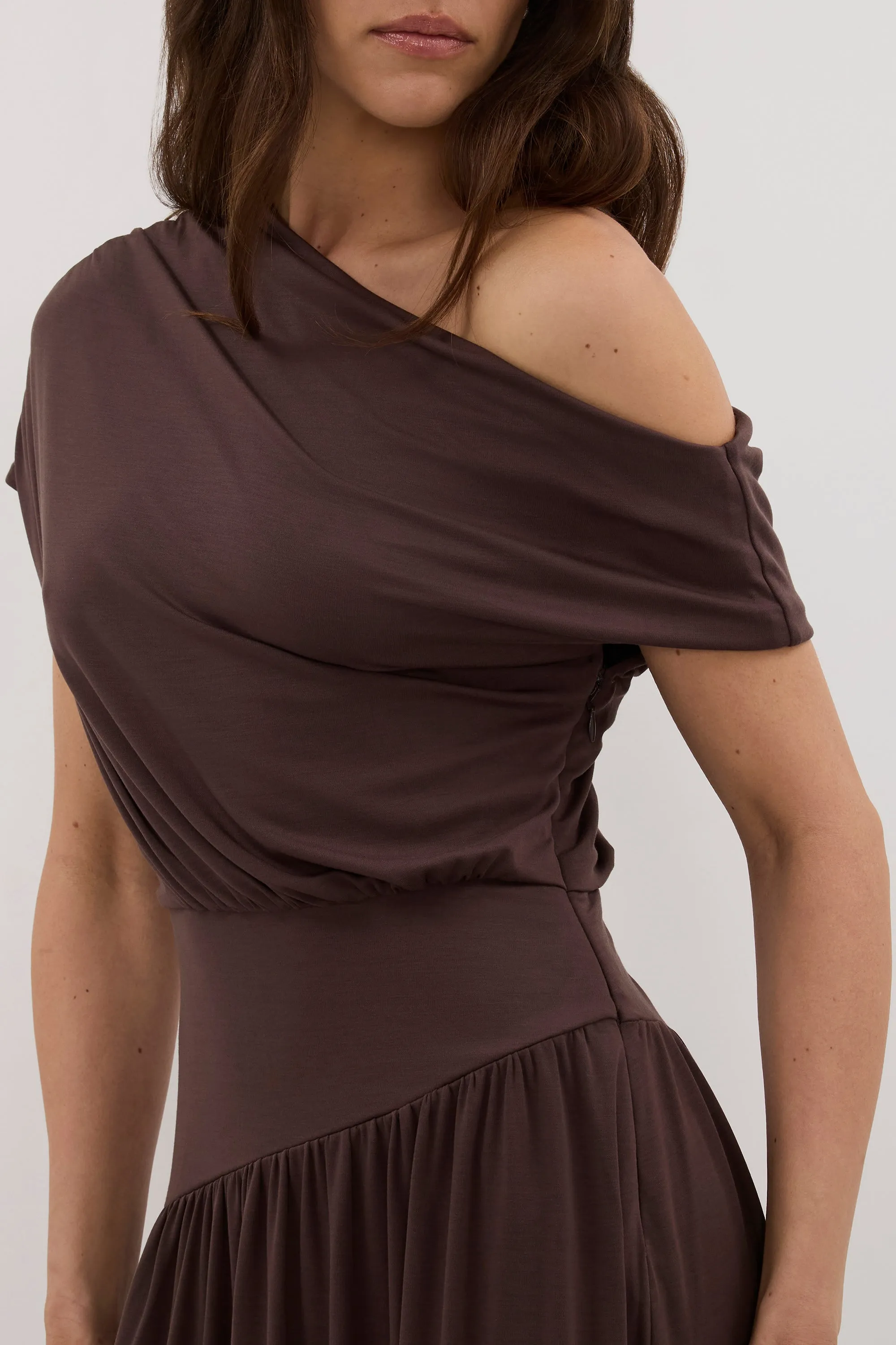 ELSIE CHOC MODAL ASYM MAXI DRESS sold by Dissh product image thumbnail 5