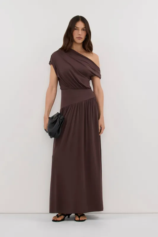 ELSIE CHOC MODAL ASYM MAXI DRESS made by Dissh