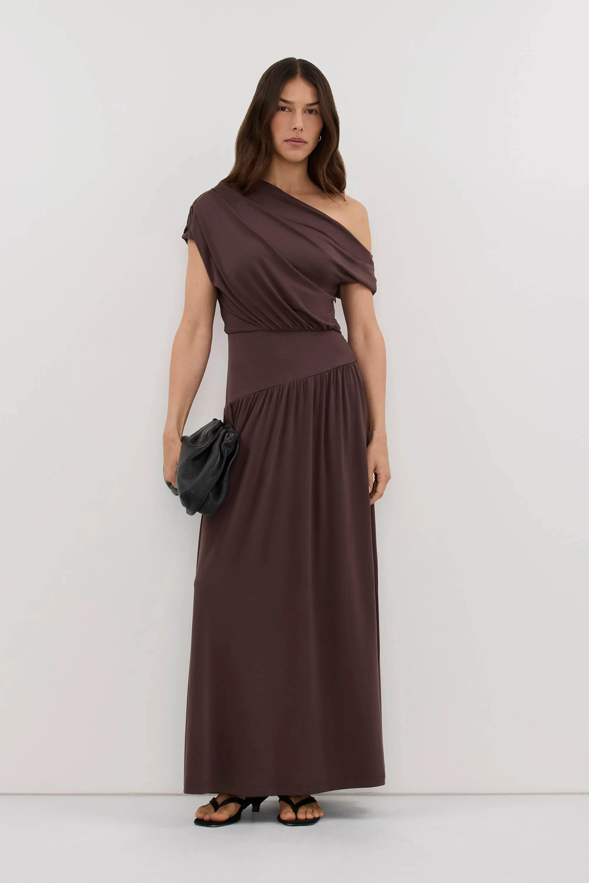 ELSIE CHOC MODAL ASYM MAXI DRESS sold by Dissh
