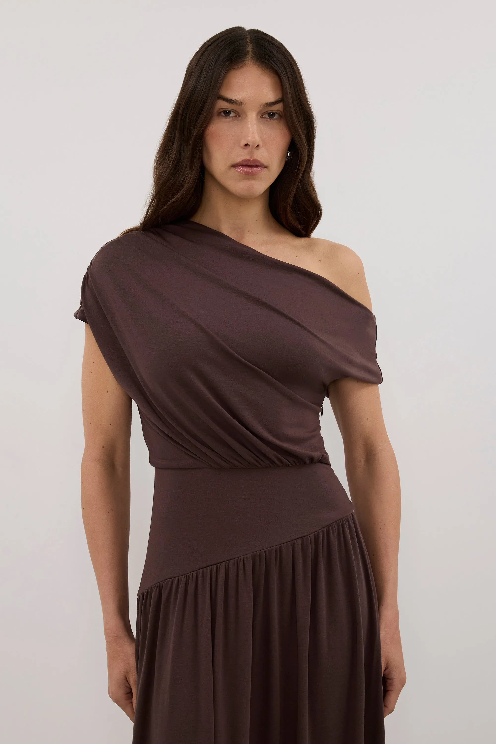 ELSIE CHOC MODAL ASYM MAXI DRESS sold by Dissh product image thumbnail 2