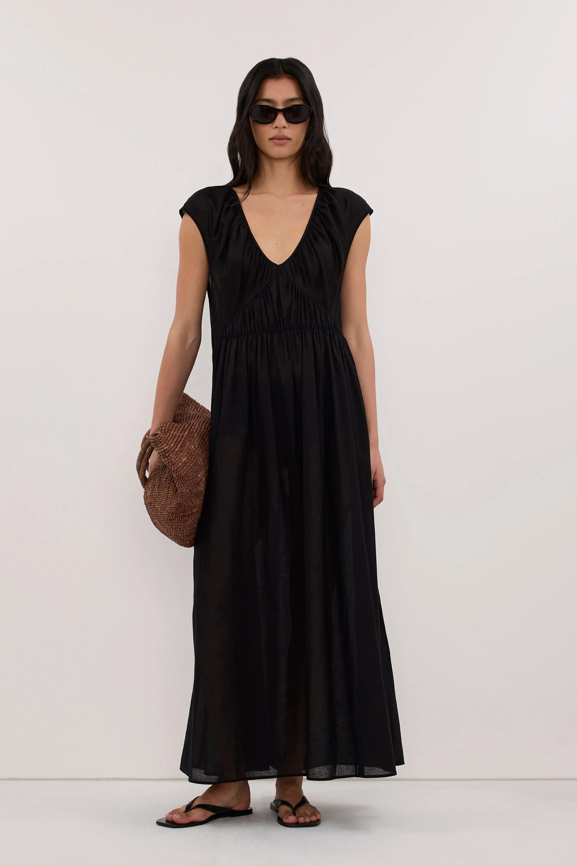 BILLIE BLACK LINEN BLEND MIDI DRESS sold by Dissh
