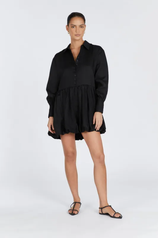 VIOLET BLACK LINEN MINI DRESS sold by Dissh