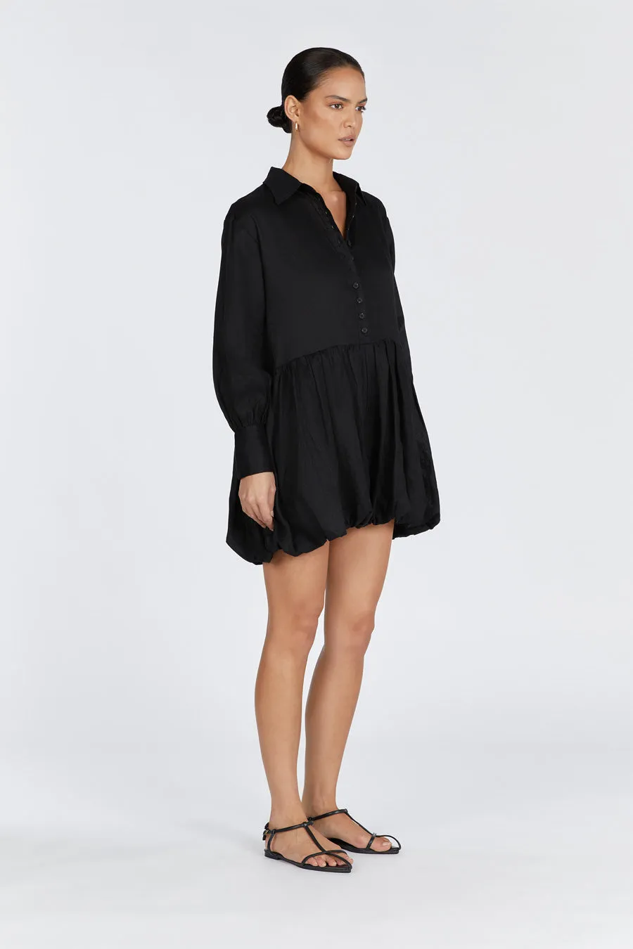 VIOLET BLACK LINEN MINI DRESS sold by Dissh product image thumbnail 3