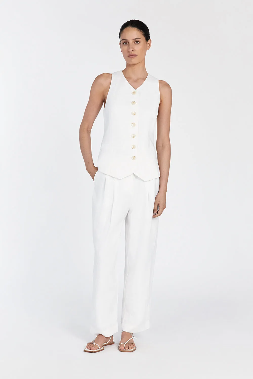 BILLY WHITE LINEN TAPERED PANT sold by Dissh