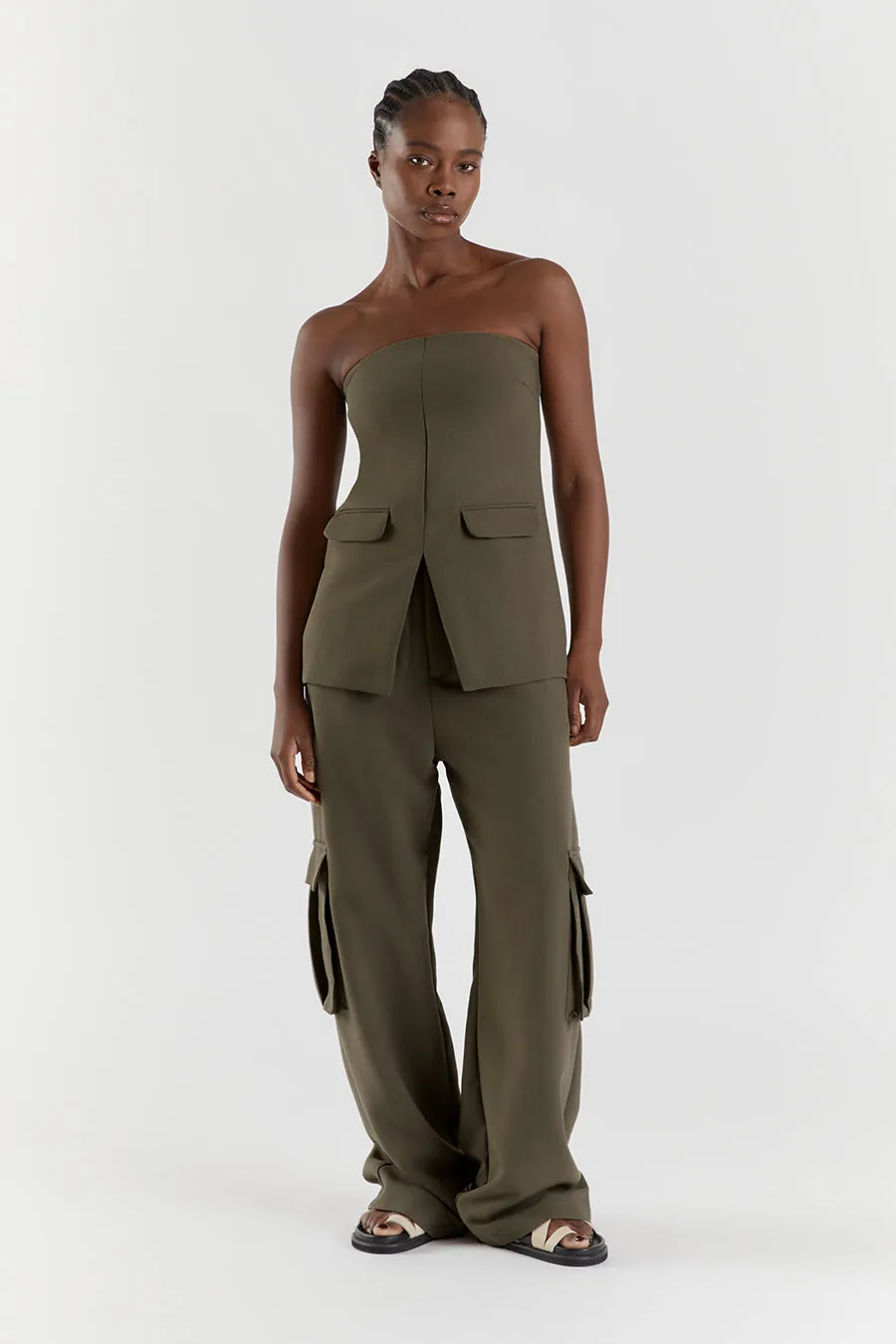 WILLA PETROL STRAPLESS TOP sold by Dissh