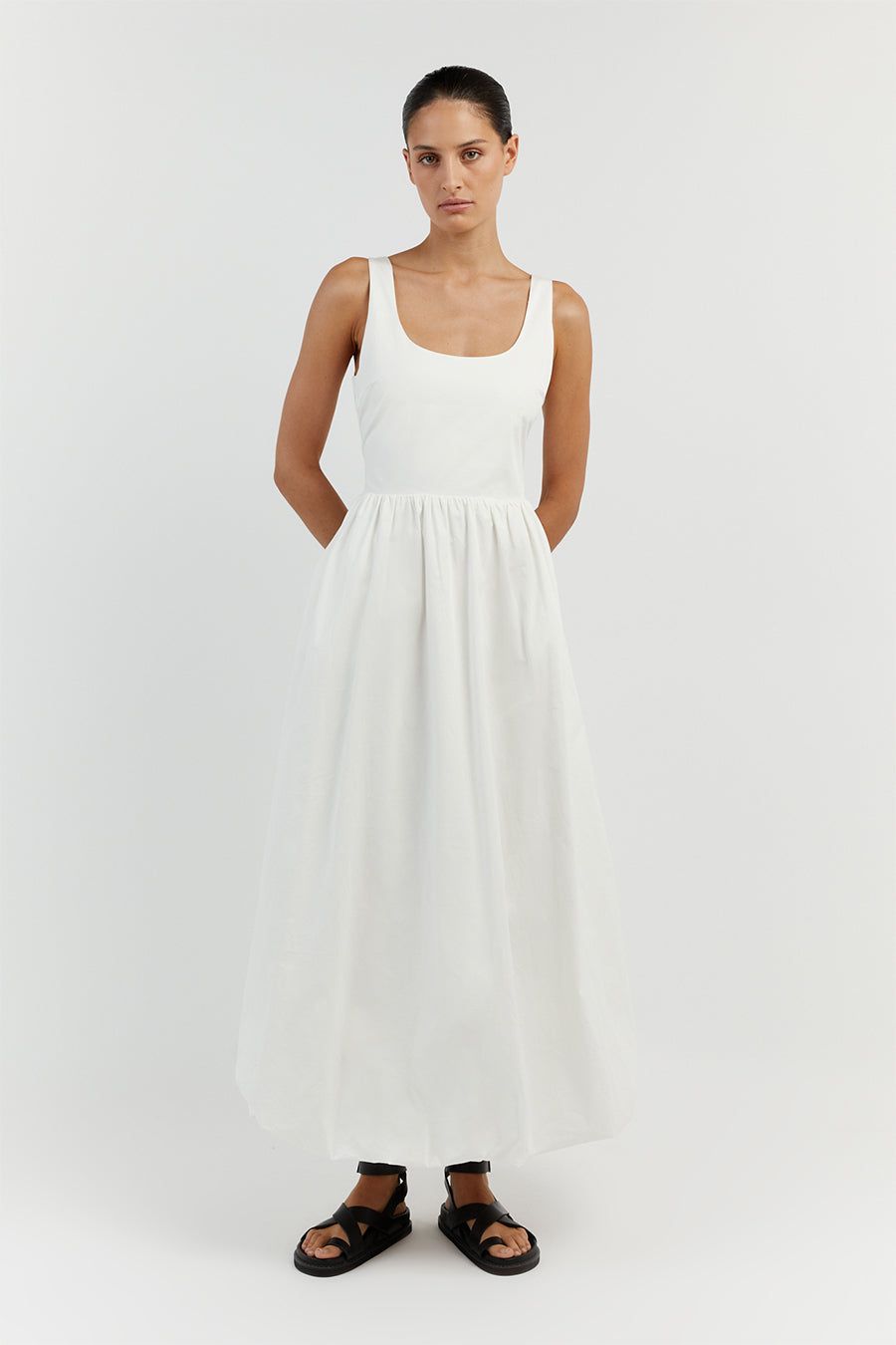 MORGAN WHITE COTTON MIDI DRESS sold by Dissh