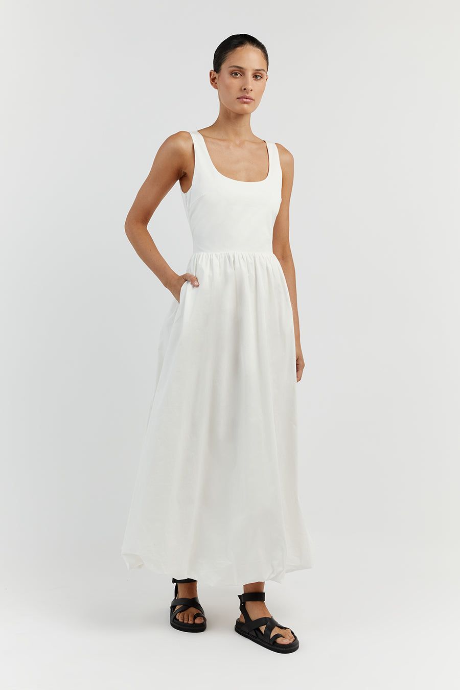 MORGAN WHITE COTTON MIDI DRESS sold by Dissh product image thumbnail 3