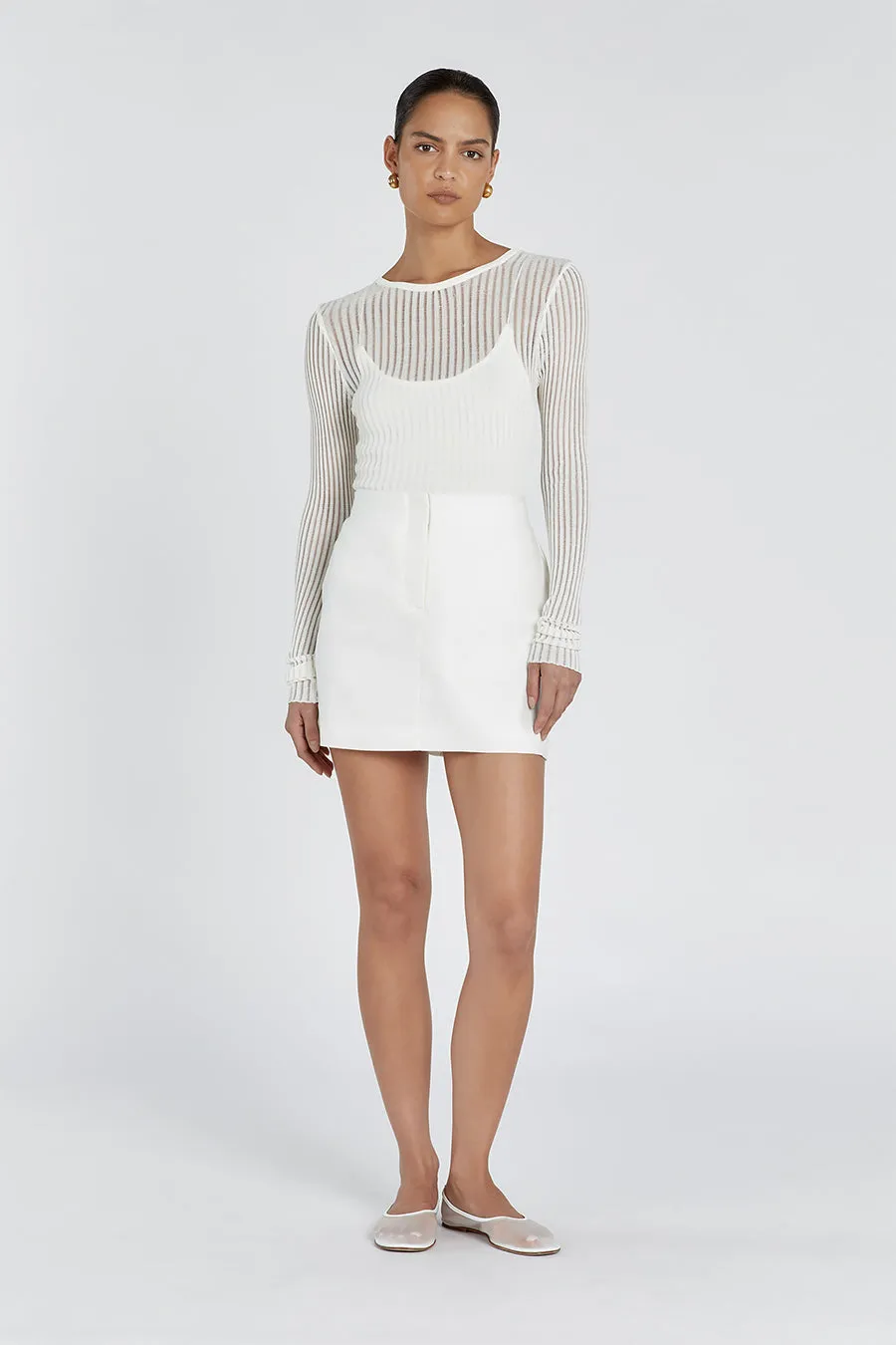 SLOAN WHITE LINEN BLEND MINI SKIRT sold by Dissh