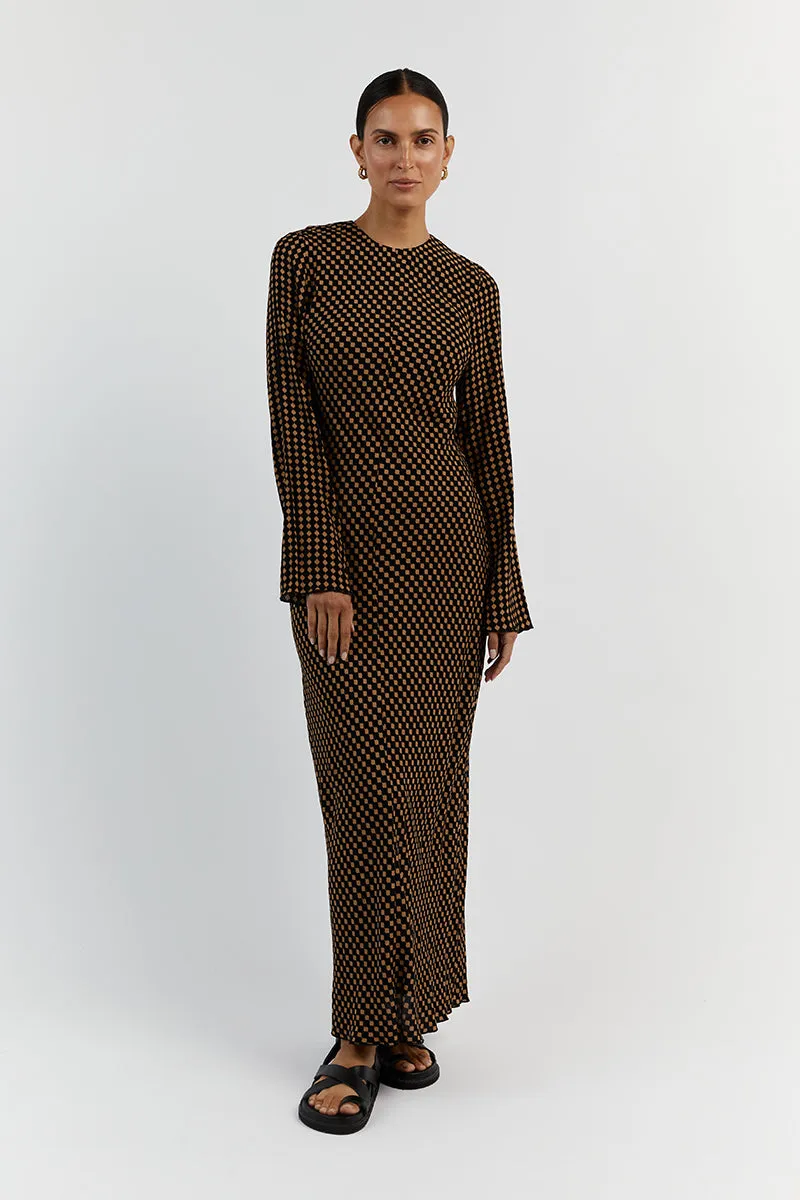 MILA CARAMEL SLEEVED MIDI DRESS sold by Dissh