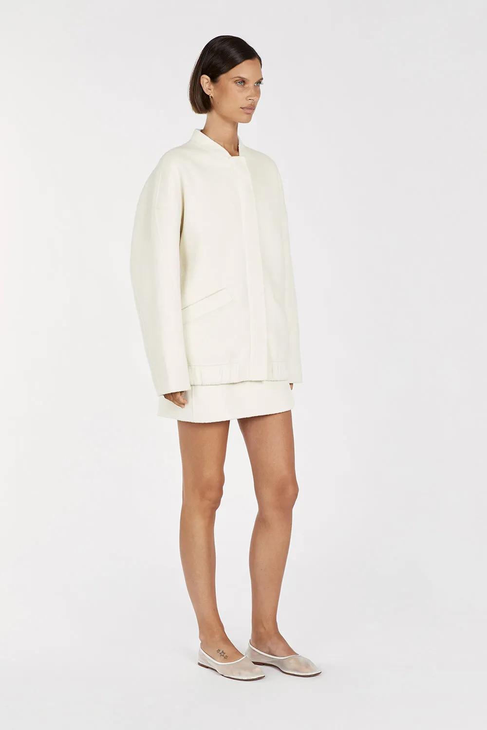 JERI CREAM WOOL BLEND BOMBER JACKET sold by Dissh product image thumbnail 3