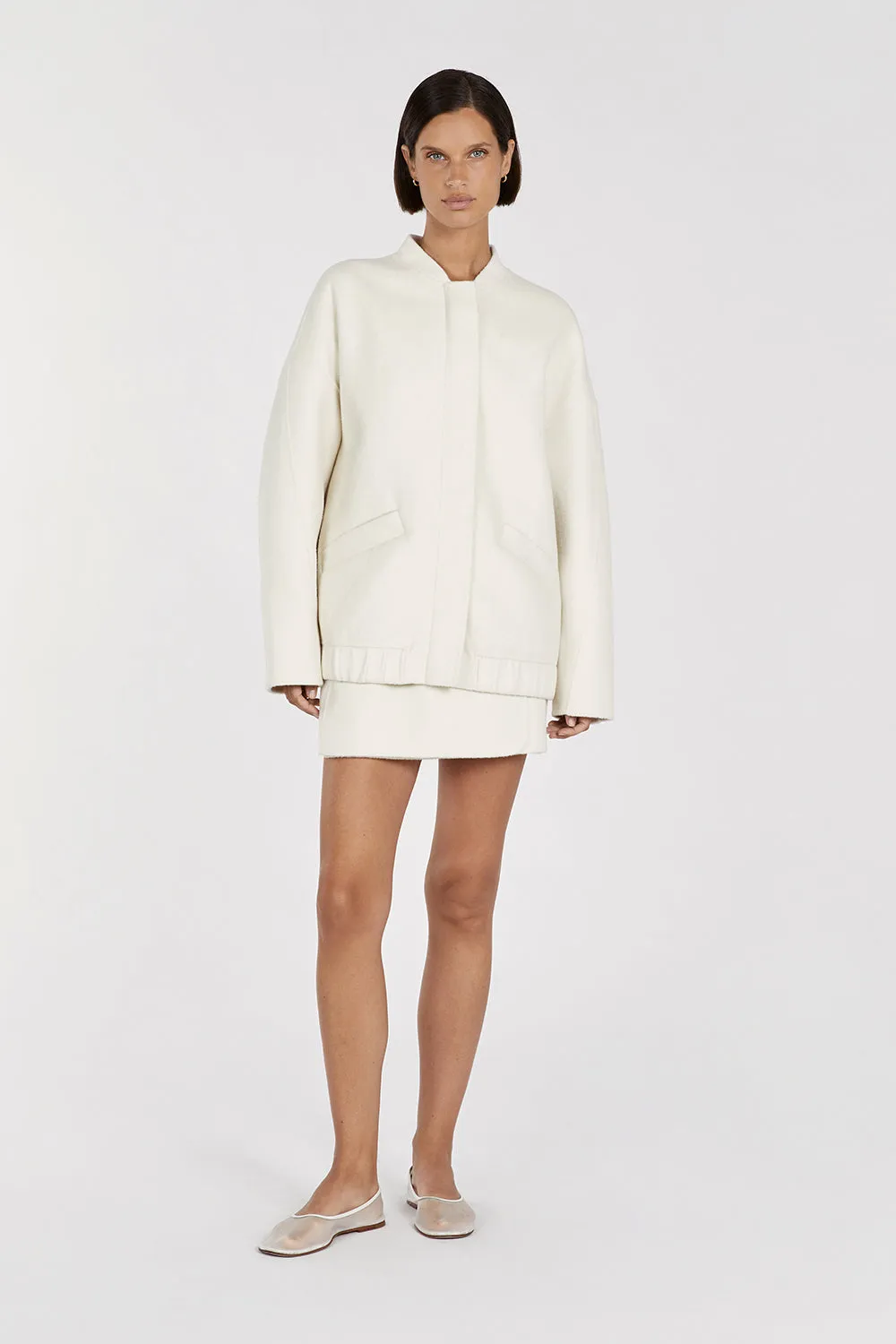 JERI CREAM WOOL BLEND BOMBER JACKET sold by Dissh