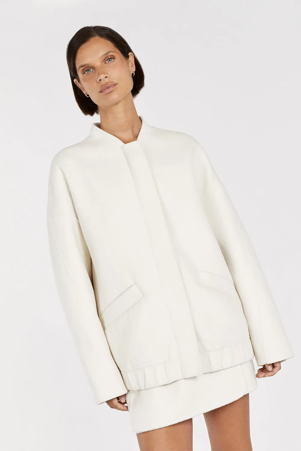 JERI CREAM WOOL BLEND BOMBER JACKET sold by Dissh product image thumbnail 2