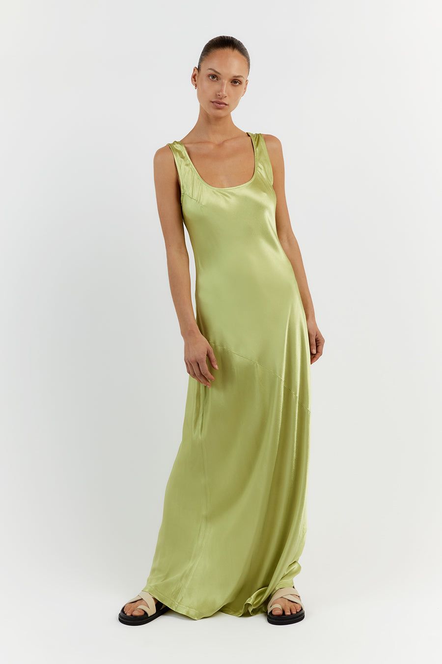 LEA LIME SATIN MAXI DRESS sold by Dissh