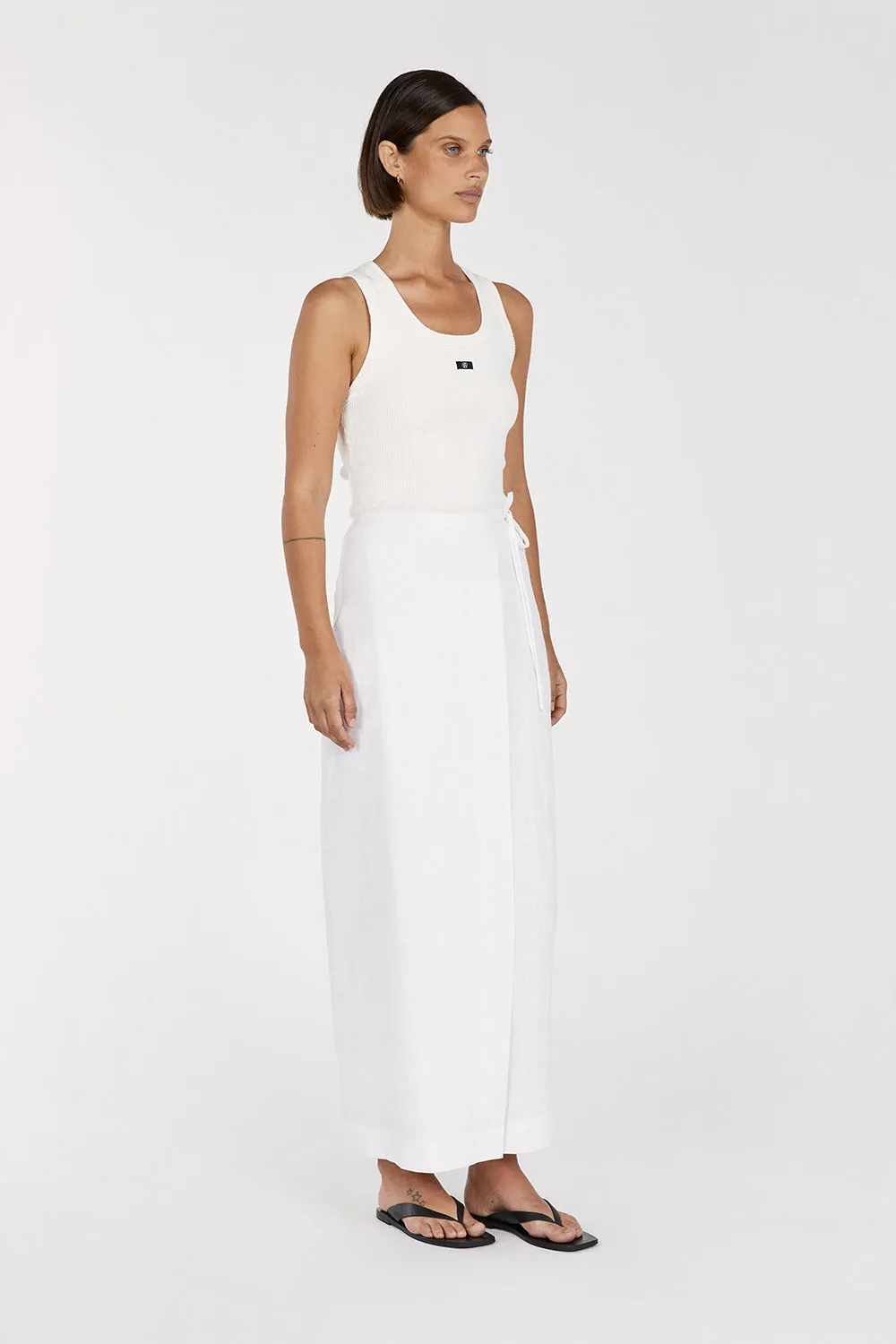 SKYE WHITE LINEN WRAP MIDI SKIRT sold by Dissh product image thumbnail 3
