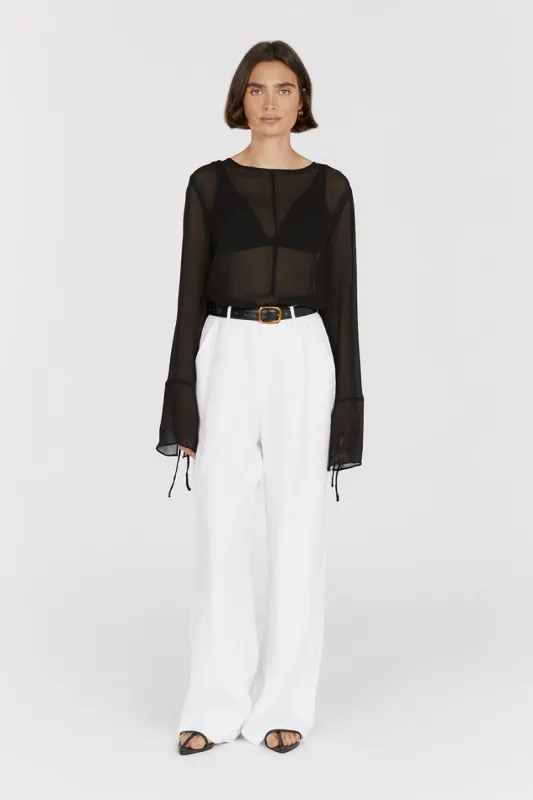 MARI BLACK SHEER LONG SLEEVE TOP sold by Dissh