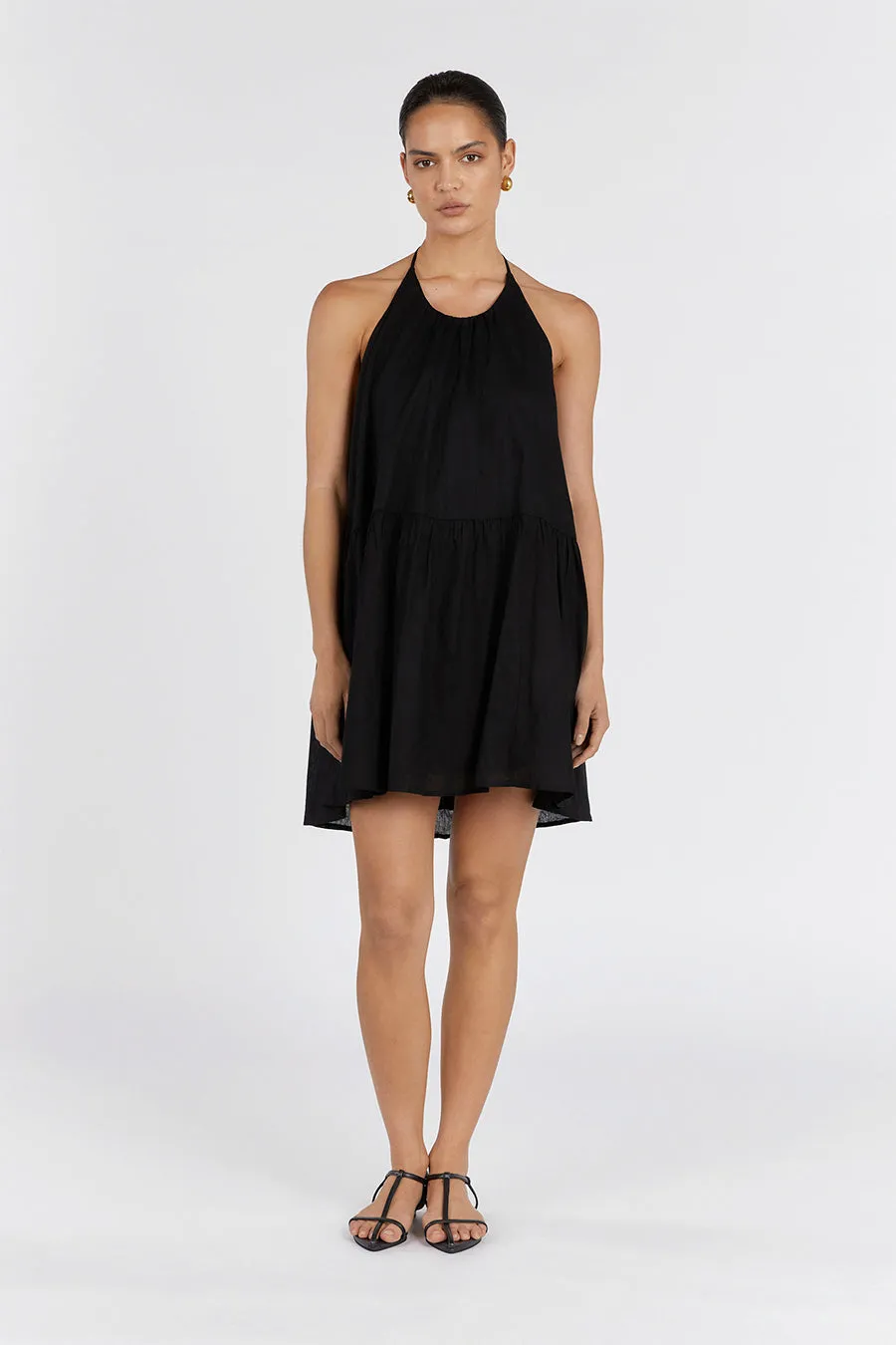 ARI BLACK LINEN HALTER MINI DRESS sold by Dissh product image thumbnail 3