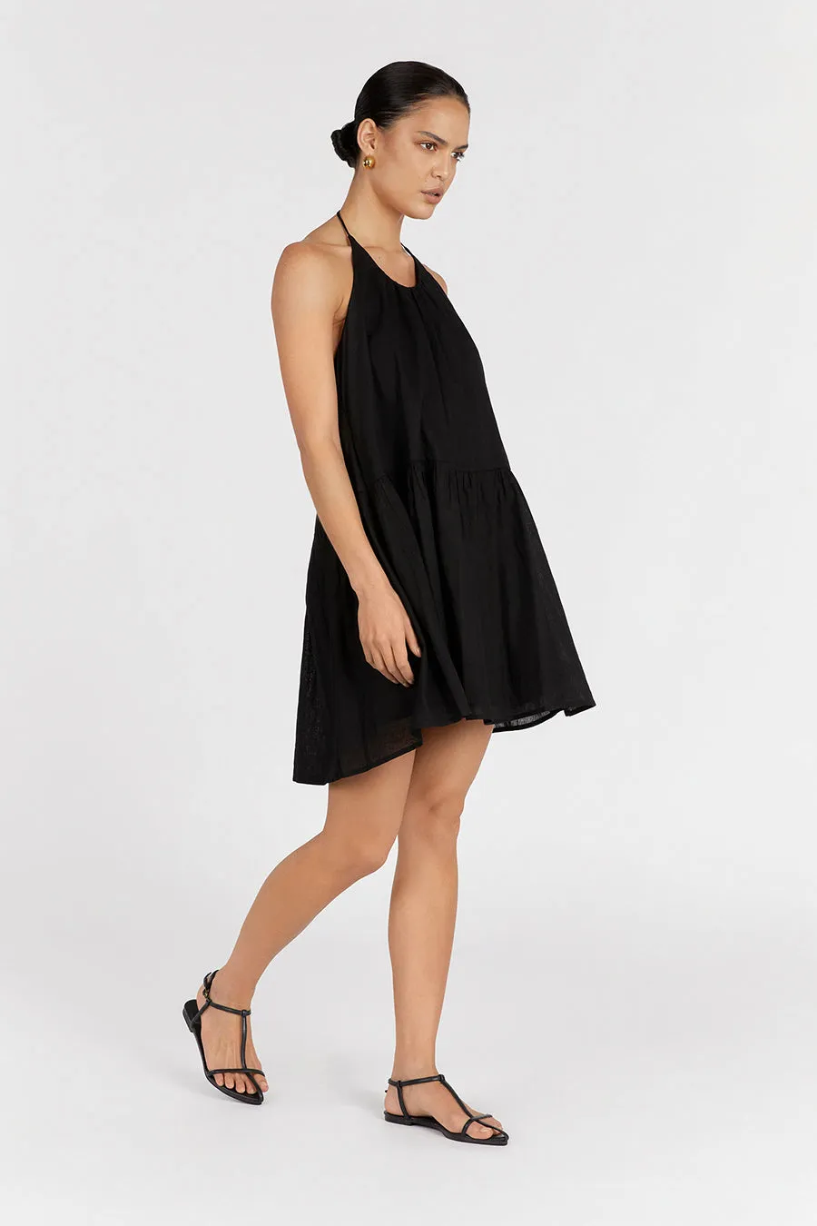 ARI BLACK LINEN HALTER MINI DRESS sold by Dissh product image thumbnail 4