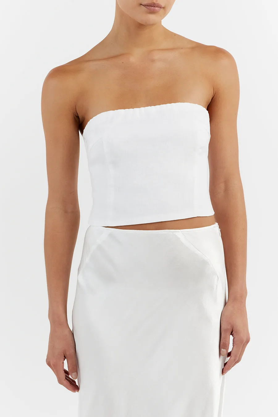 LILY WHITE LINEN STRAPLESS TOP sold by Dissh product image thumbnail 5