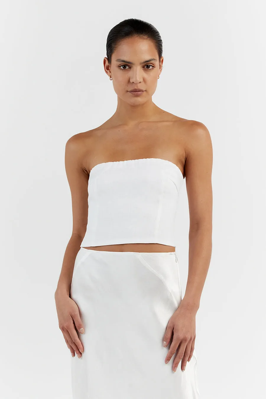 LILY WHITE LINEN STRAPLESS TOP sold by Dissh product image thumbnail 2