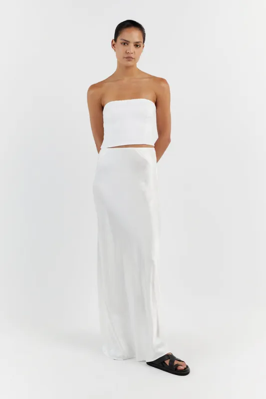 LILY WHITE LINEN STRAPLESS TOP sold by Dissh