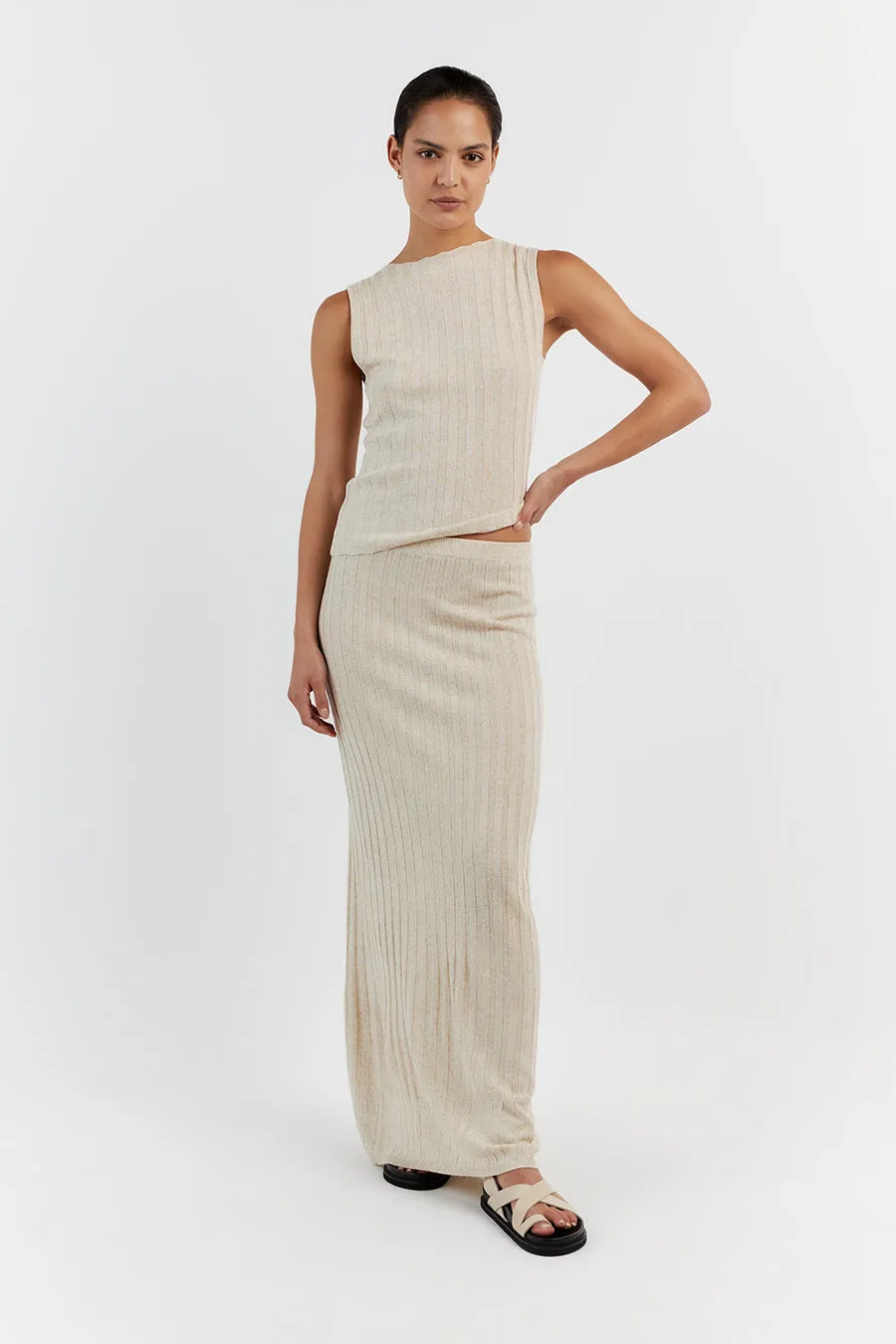 GOLDIE NATURAL MIDI SKIRT sold by Dissh