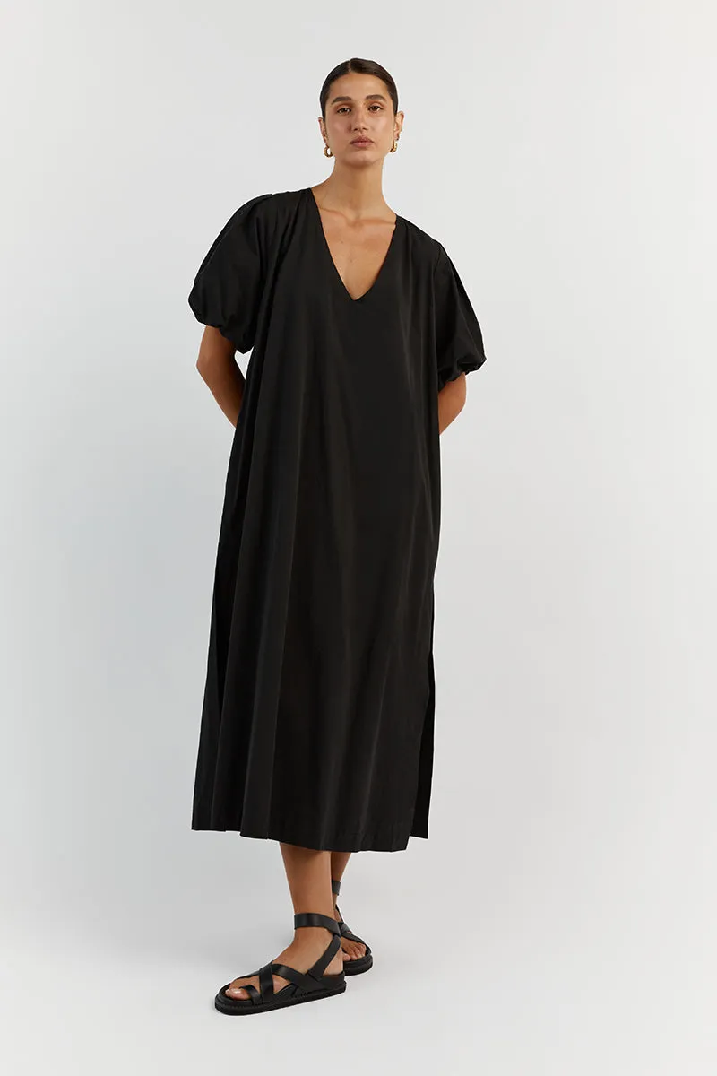 SKYLAR BLACK COTTON MIDI DRESS sold by Dissh