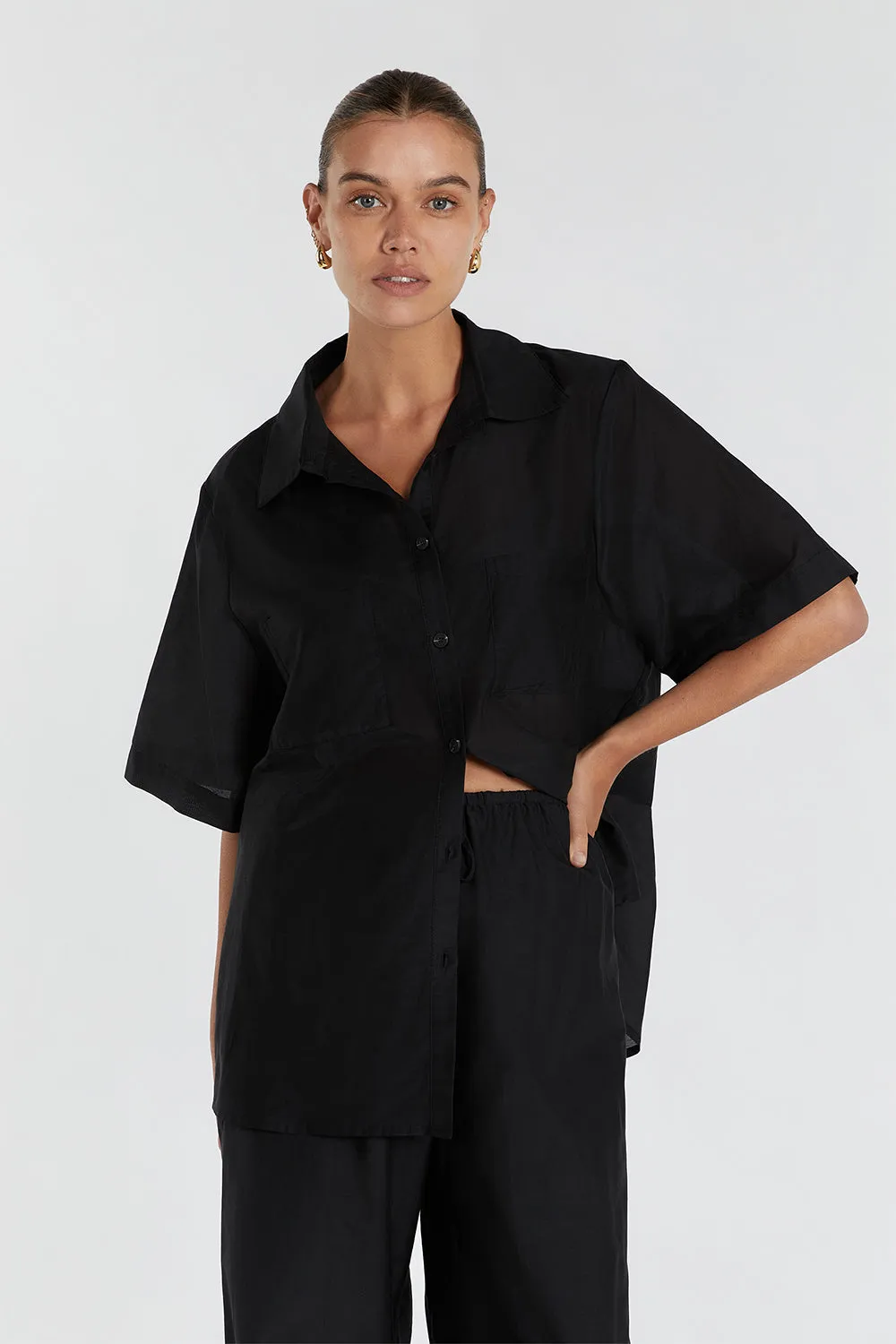 JASPER BLACK SILK COTTON SHIRT sold by Dissh product image thumbnail 2