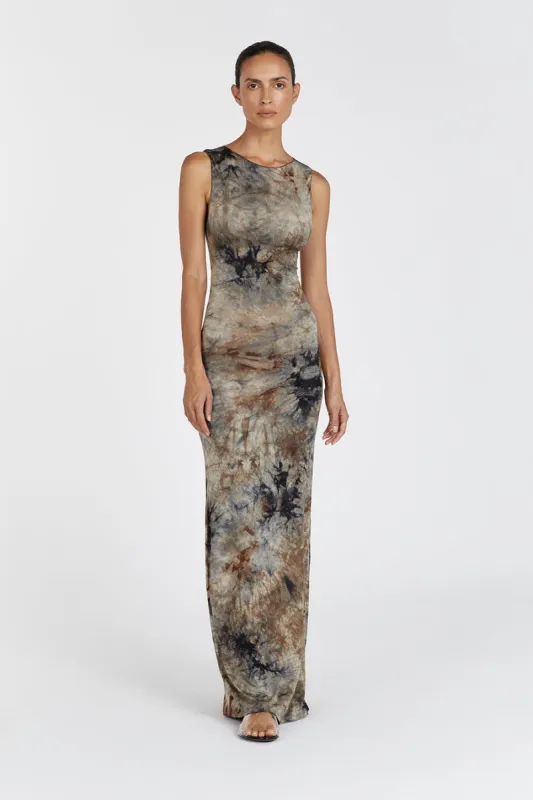 SAWYER TAUPE TIE DYE MIDI DRESS sold by Dissh