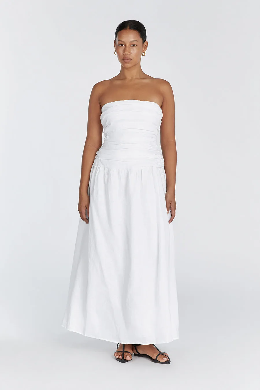 CATANIA WHITE LINEN STRAPLESS DRESS sold by Dissh product image thumbnail 5