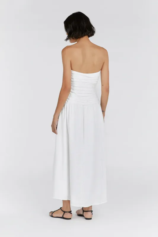 catania white linen strapless dress @hannaschonberg in Greece wearing the Catania Dress