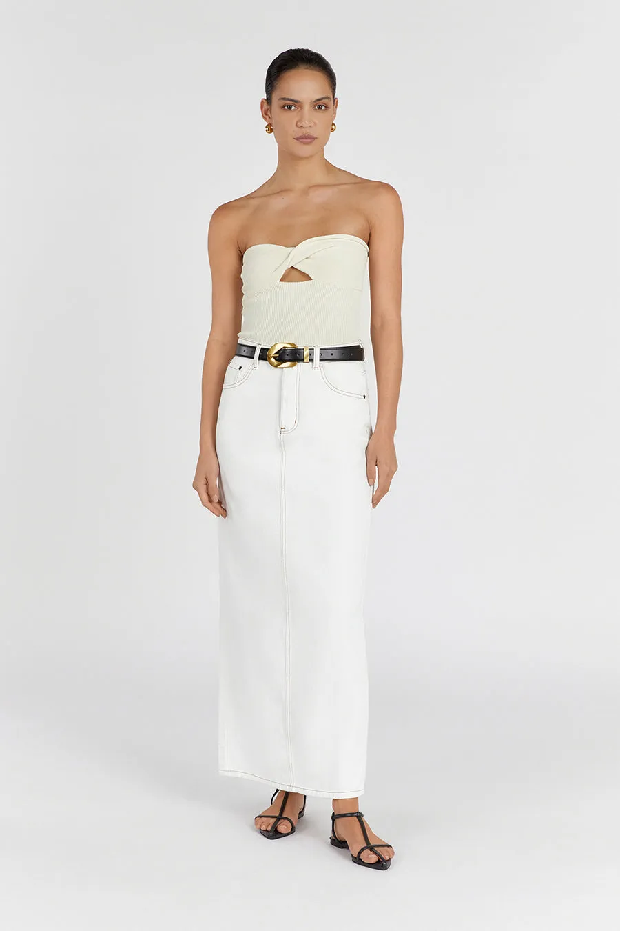 BIANCA CREAM BANDEAU KNIT TOP sold by Dissh