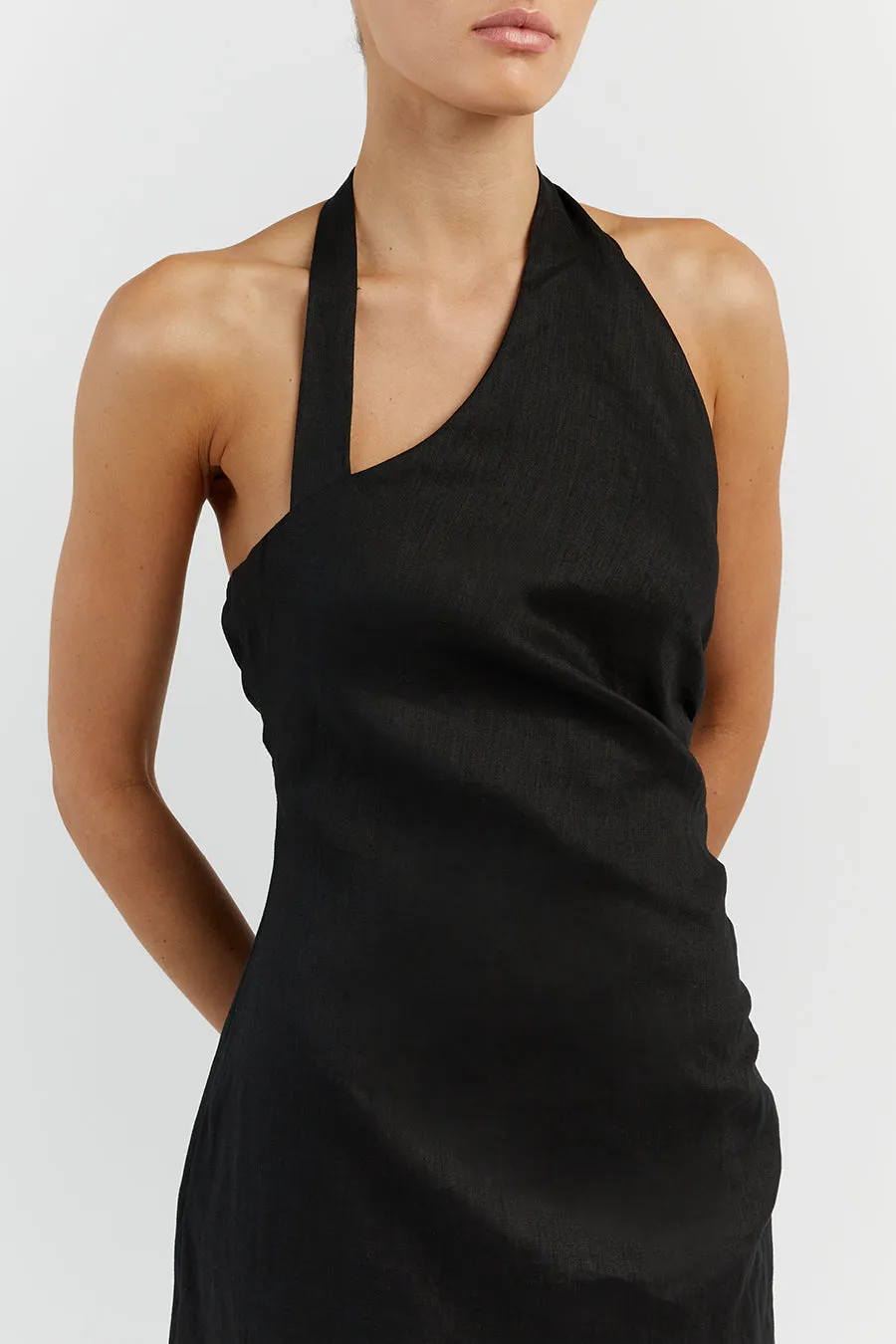 ZOEY BLACK ASYM LINEN MIDI DRESS sold by Dissh product image thumbnail 5