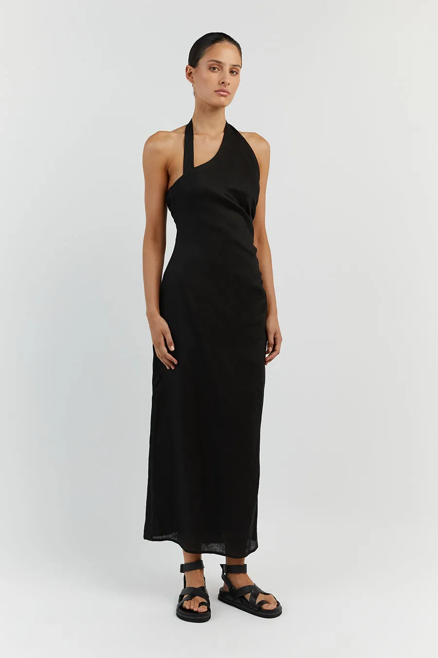 ZOEY BLACK ASYM LINEN MIDI DRESS sold by Dissh product image thumbnail 3