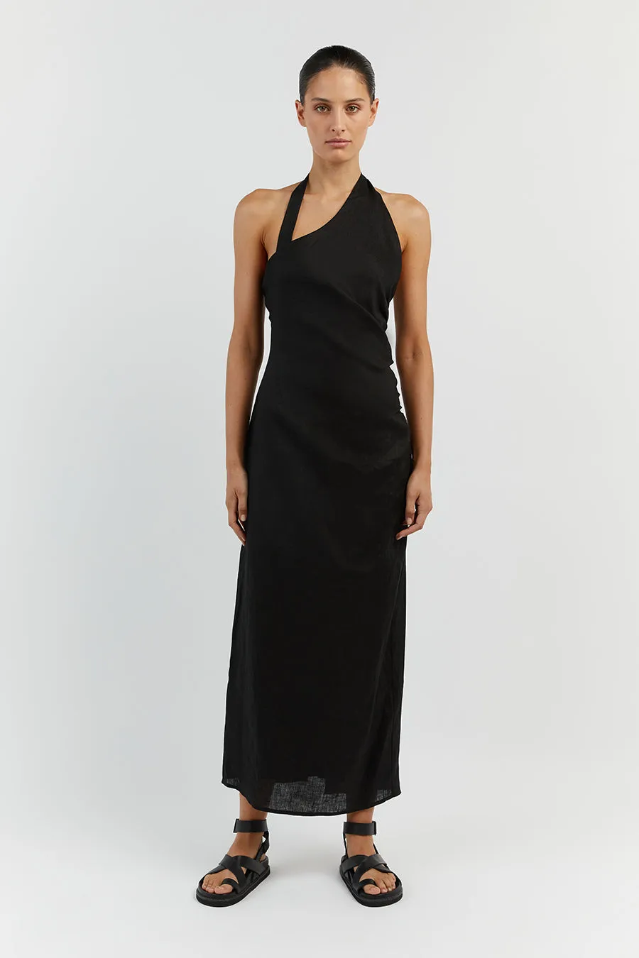 ZOEY BLACK ASYM LINEN MIDI DRESS sold by Dissh product image thumbnail 2